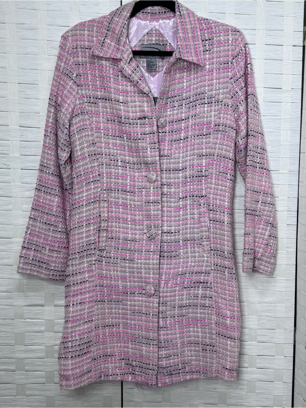 Rave Pink Purple Tweed Like Car Coat Woven Ramie Cotton Blend Size Small